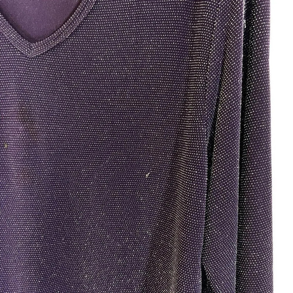 Self Esteem Glitter Blouse Dark Eggplant Purple V Neck Slinky Stretch Glitzy Top - Picture 6 of 7